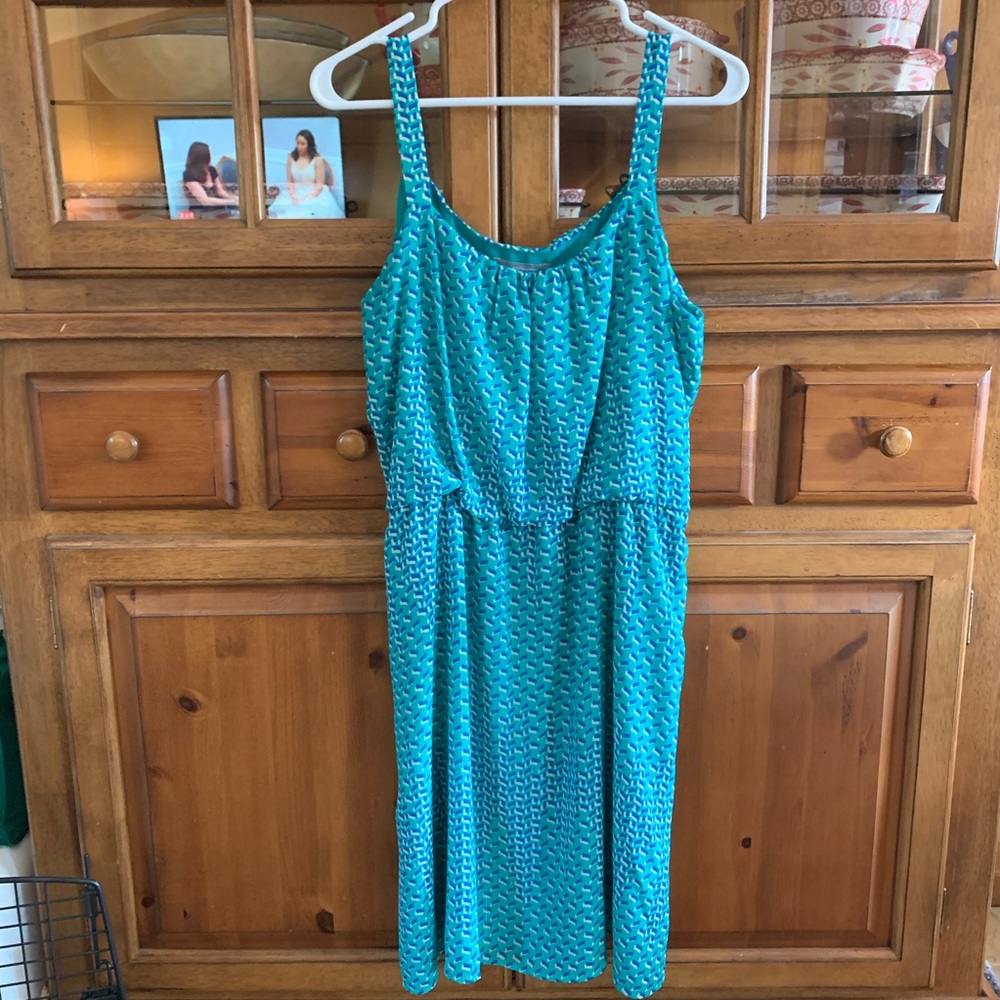 Teal patterned blouson dress